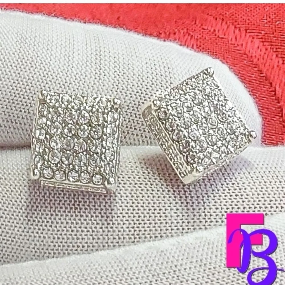 Iced Mens 14K White Gold Micropave Earrings